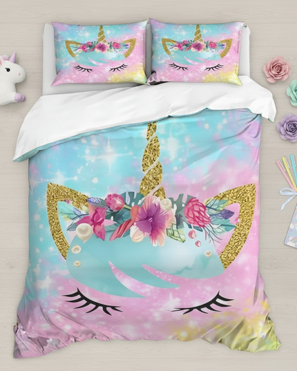 unicorn bedding for girls - flat-lay