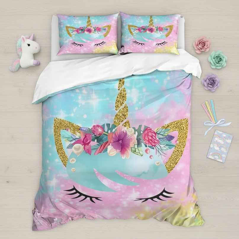 unicorn bedding for girls - flat-lay