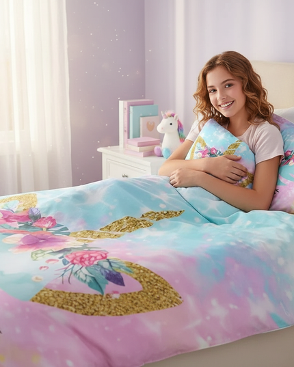 unicorn bedding for girls - in-use