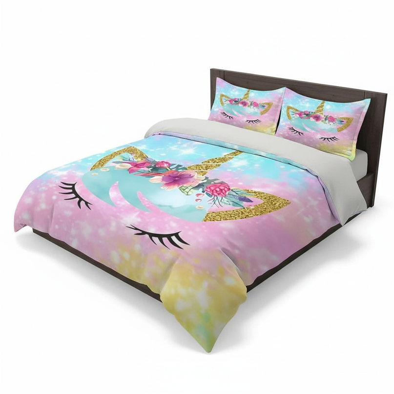 unicorn bedding for girls - white-bg