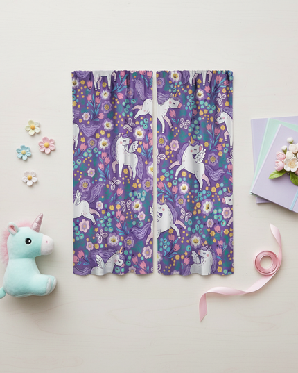 unicorn bedroom curtains - flat-lay