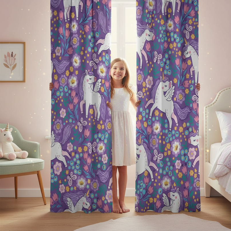 unicorn bedroom curtains - in-use