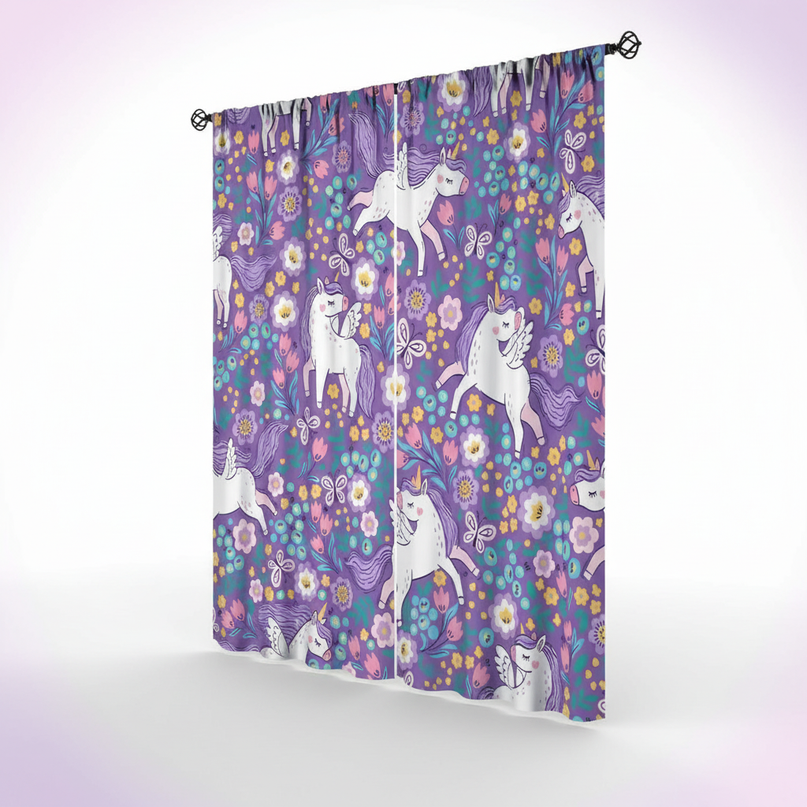 unicorn bedroom curtains - white-bg