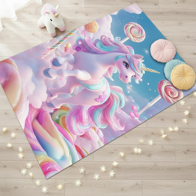 unicorn bedroom rug - flat-lay