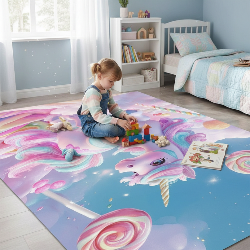 unicorn bedroom rug - in-use