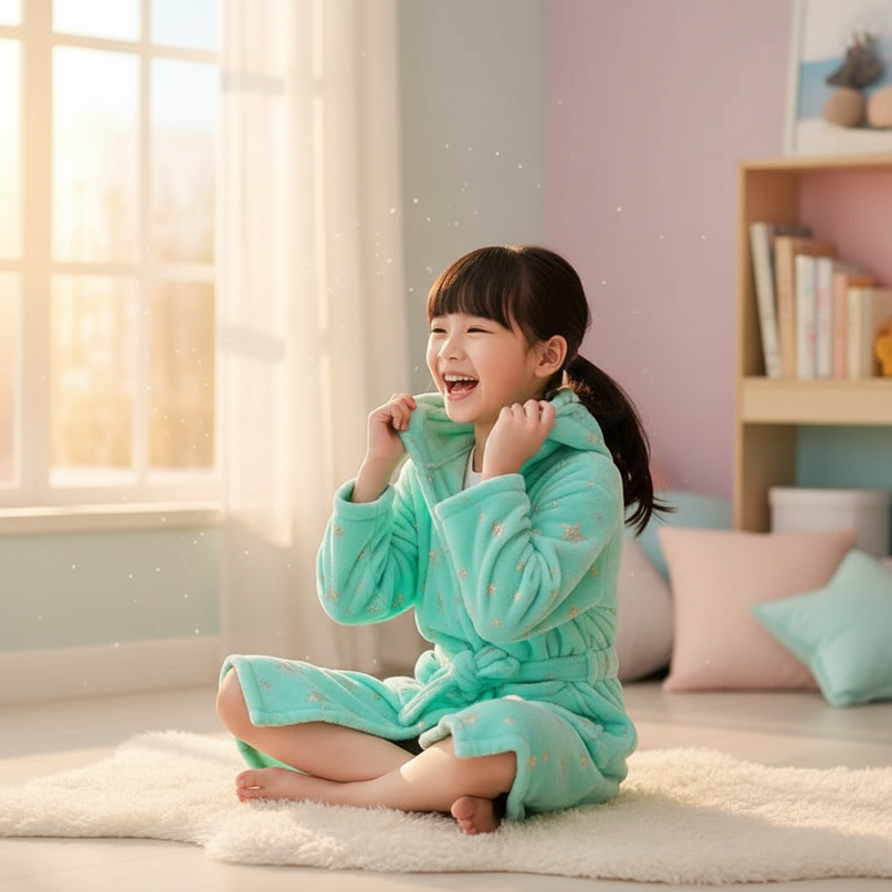 unicorn bedtime robe - in-use