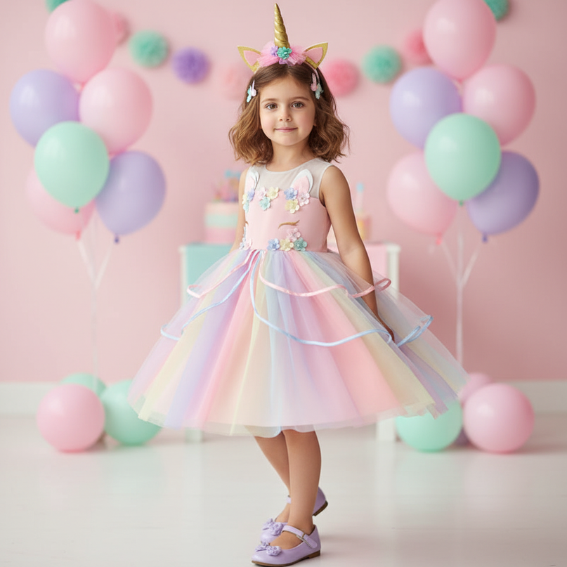 unicorn birthday dress tutu headband - three-quarter