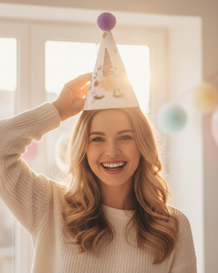 unicorn birthday hats - in-use