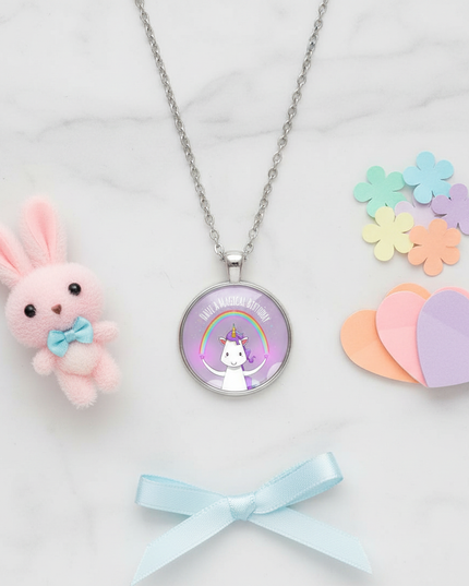 unicorn birthday necklace - flat-lay