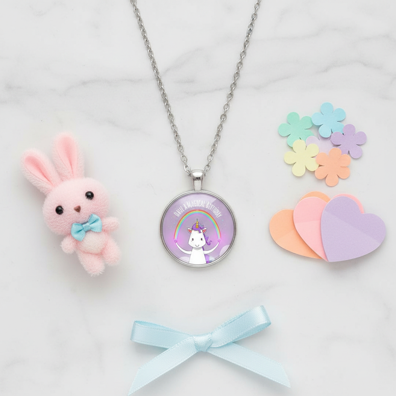 unicorn birthday necklace - flat-lay