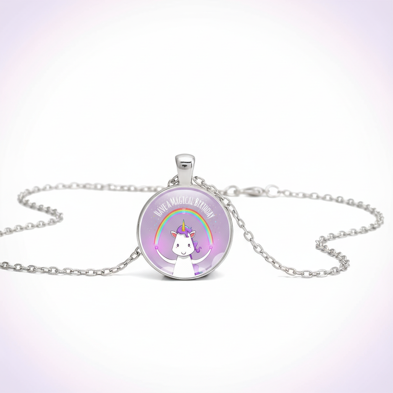 unicorn birthday necklace - white-bg