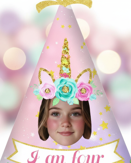 unicorn birthday paper hat - detail