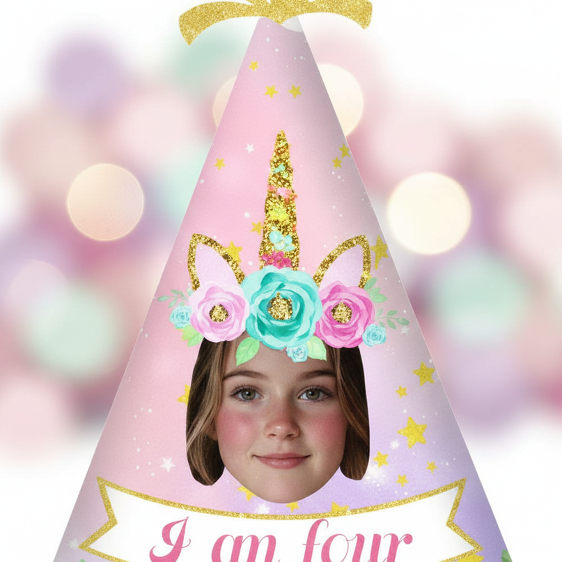 unicorn birthday paper hat - detail