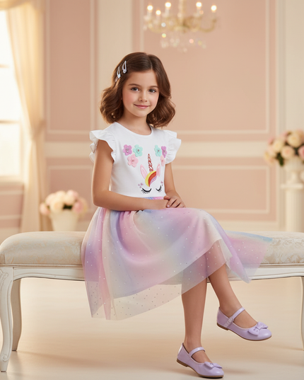 unicorn birthday party dress - sitting