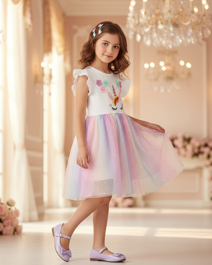 unicorn birthday party dress - three-quarter