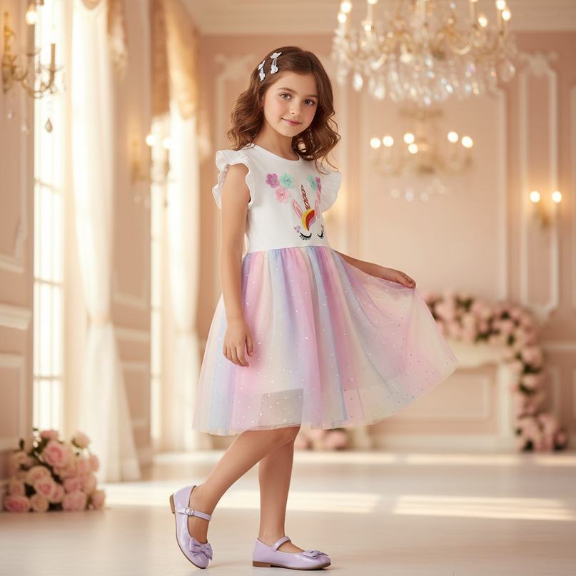 unicorn birthday party dress - three-quarter