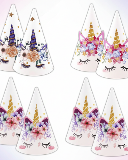 unicorn birthday party hats - white-bg