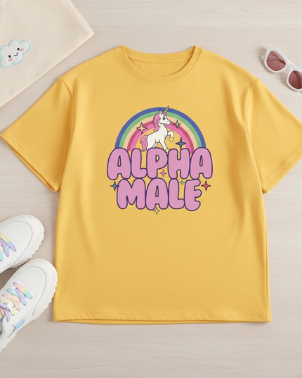 unicorn birthday party shirts - flat-lay