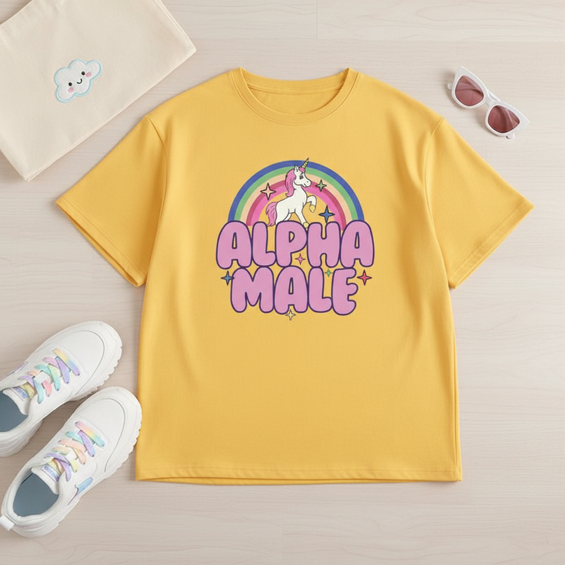 unicorn birthday party shirts - flat-lay