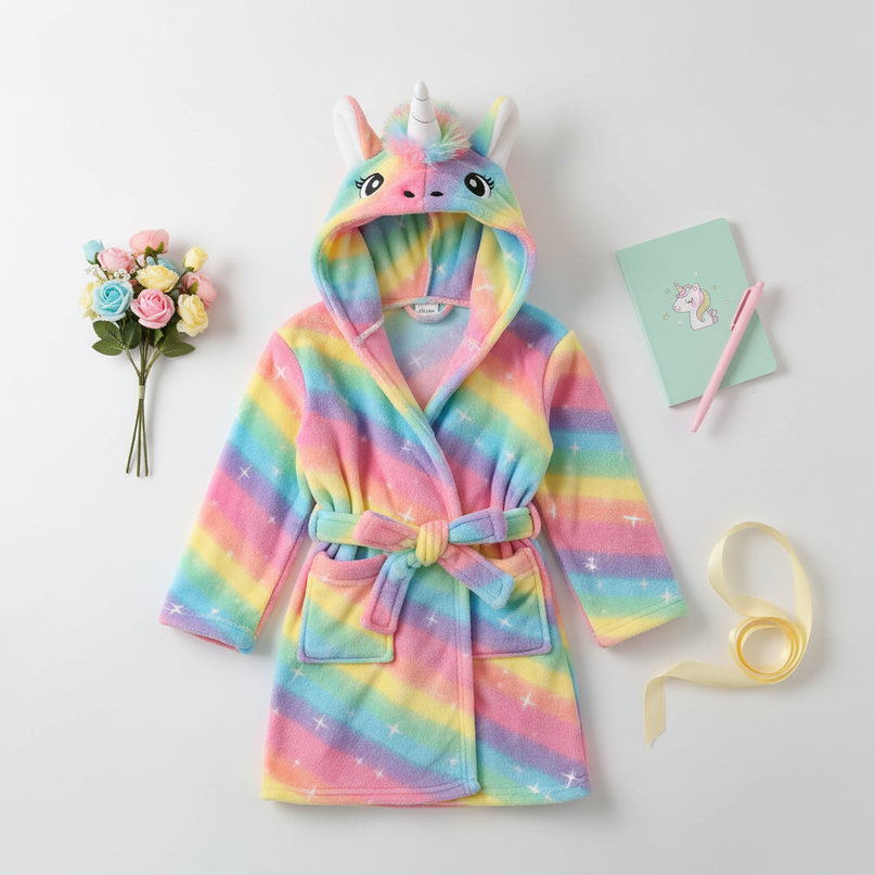 unicorn birthday robe - flat-lay