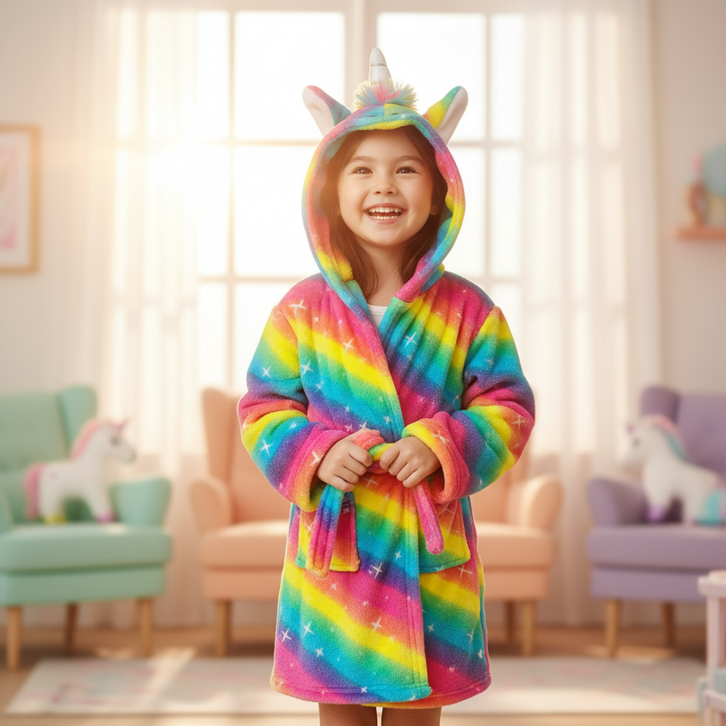 unicorn birthday robe - in-use