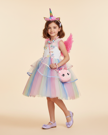 unicorn birthday tutu led dress - three-quarter