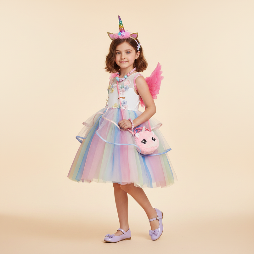unicorn birthday tutu led dress - three-quarter