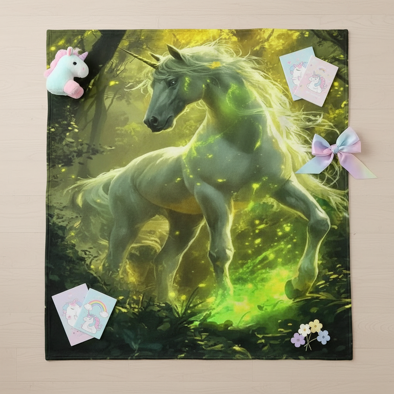 unicorn blanket bed - flat-lay