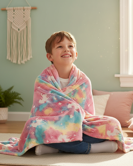 unicorn blanket boys - in-use