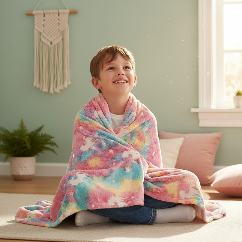 unicorn blanket boys - in-use