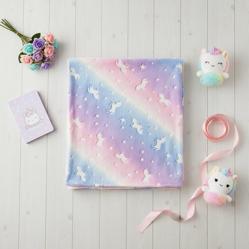 unicorn blanket car seat - flat-lay