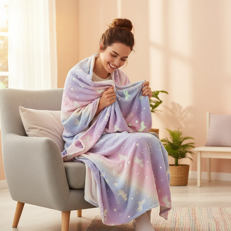 unicorn blanket car seat - in-use