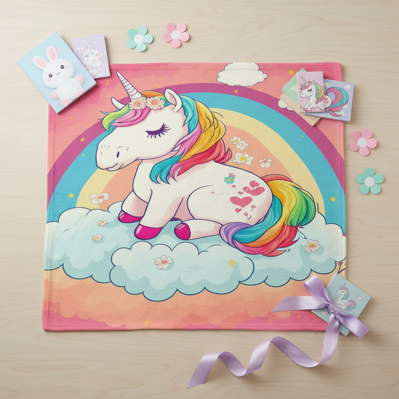unicorn blanket couch - flat-lay