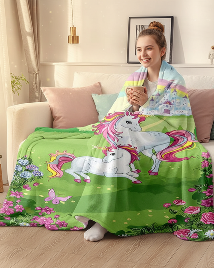 unicorn blanket girls - in-use