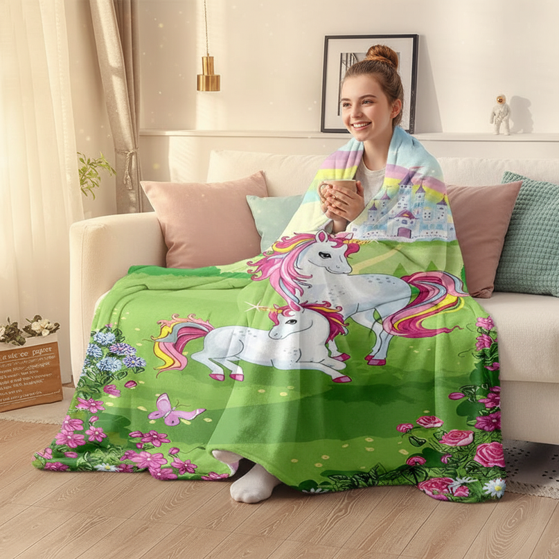unicorn blanket girls - in-use