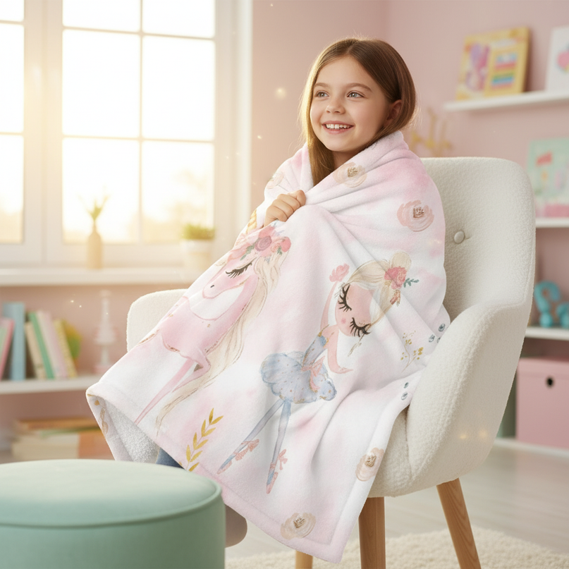 unicorn blanket kids - in-use
