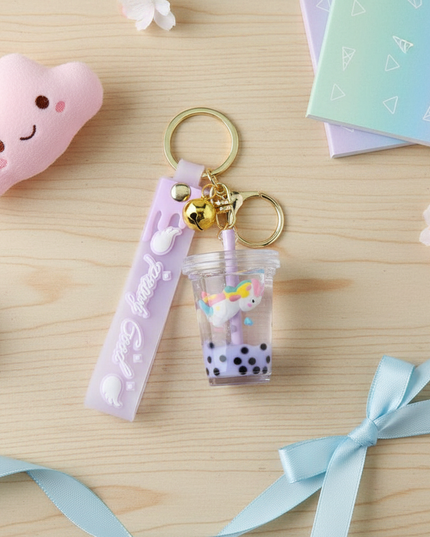 unicorn boba keychain - flat-lay