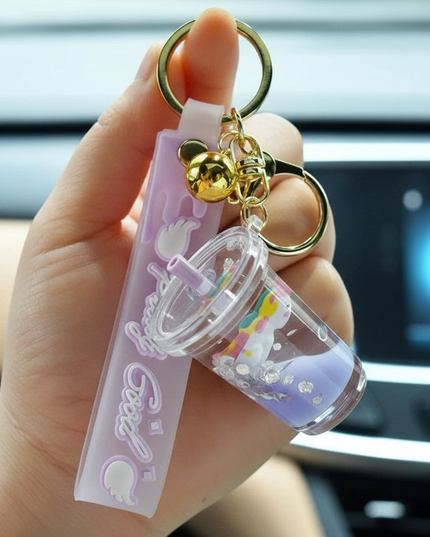 unicorn boba keychain - in-use