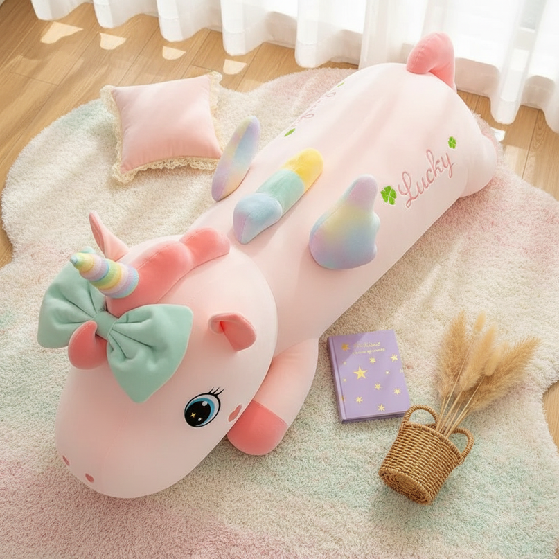 unicorn body pillow plush - flat-lay