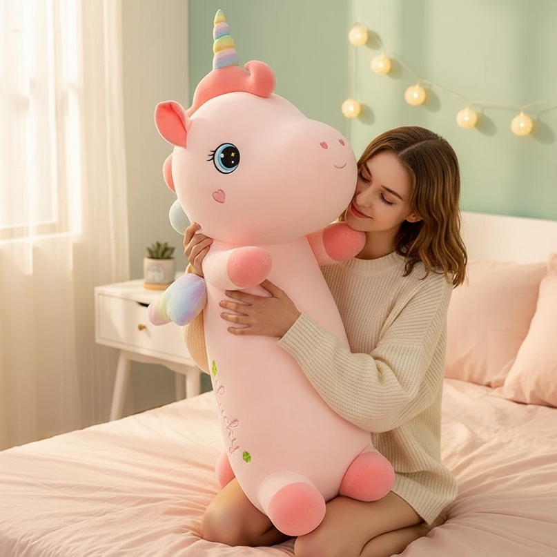 unicorn body pillow plush - in-use
