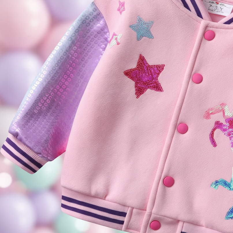 unicorn bomber jacket for girls - detail
