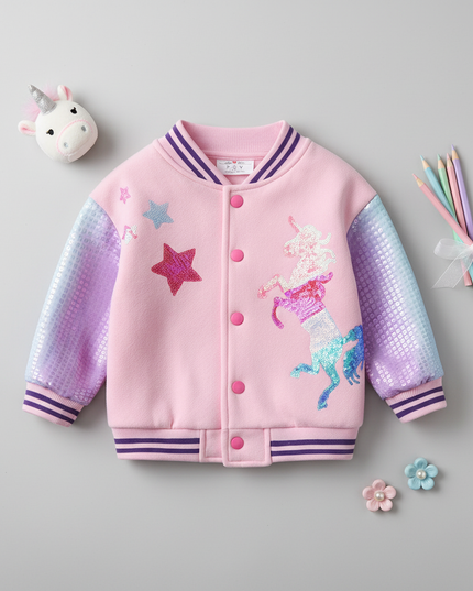 unicorn bomber jacket for girls - flat-lay