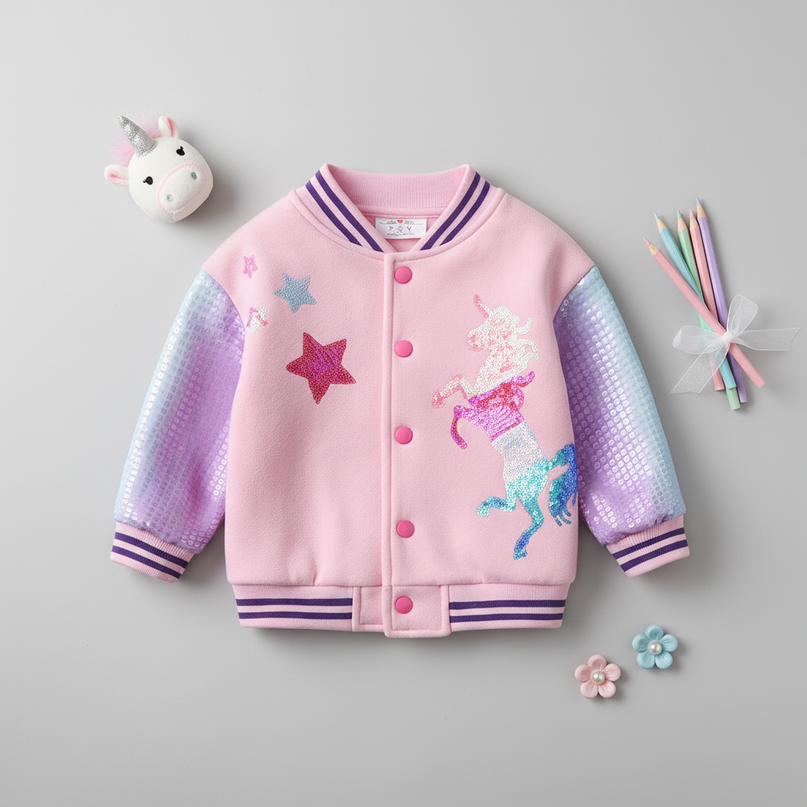 unicorn bomber jacket for girls - flat-lay