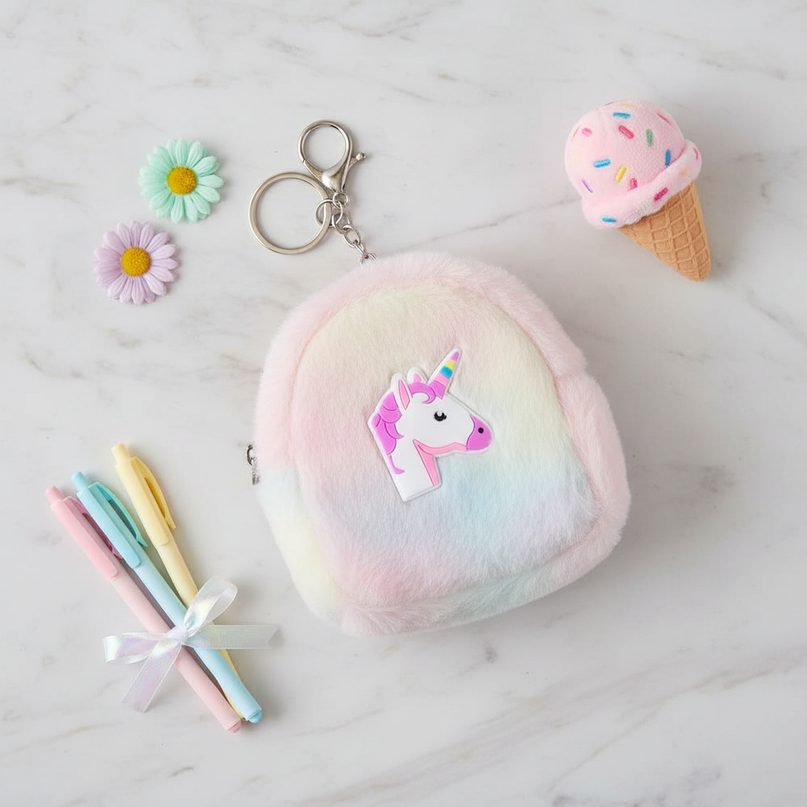 unicorn bookbag purse - flat-lay