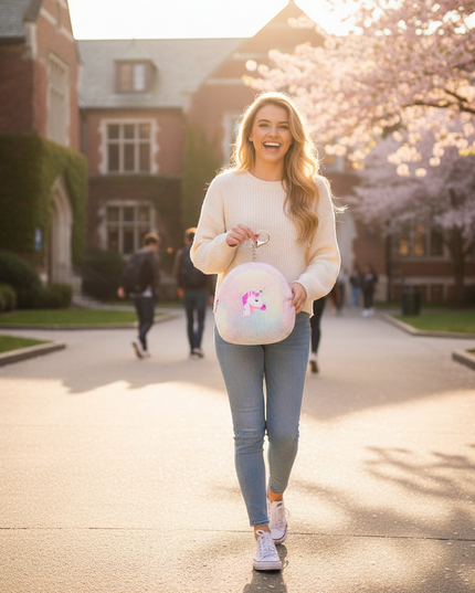 unicorn bookbag purse - in-use