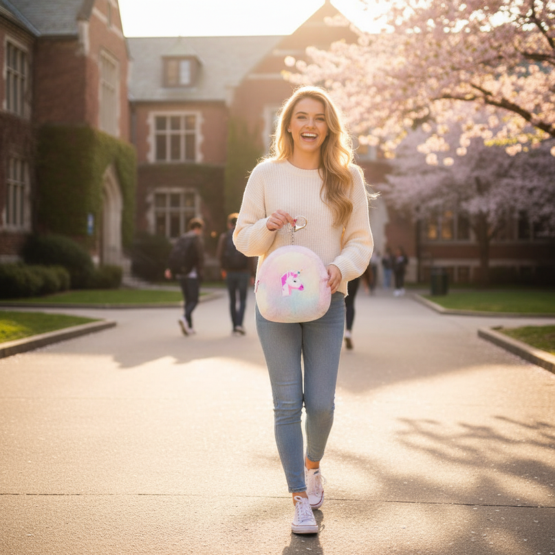 unicorn bookbag purse - in-use