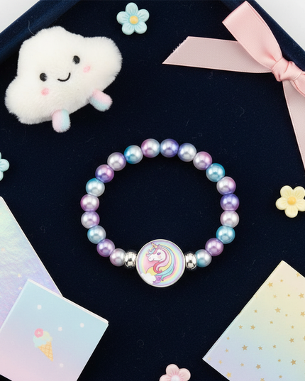 unicorn bracelet for little girl - flat-lay