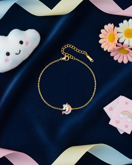gold unicorn bracelet - flat-lay