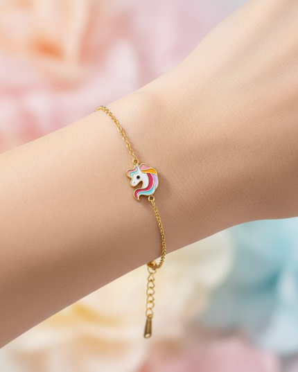 gold unicorn bracelet - in-use