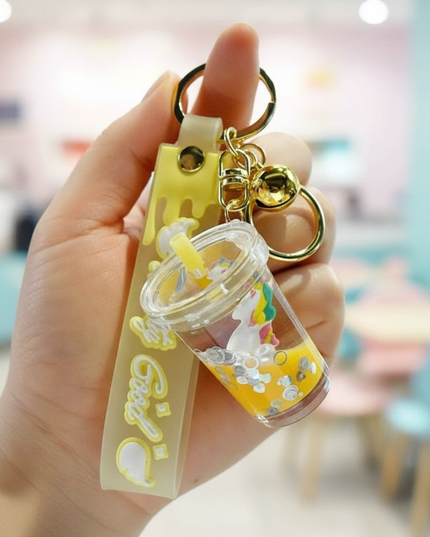 unicorn bubble tea keychain - in-use